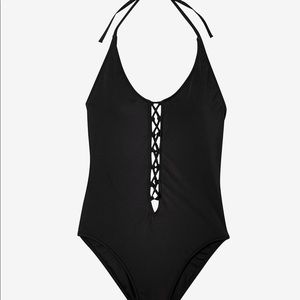 Lace-up one-piece swimsuit